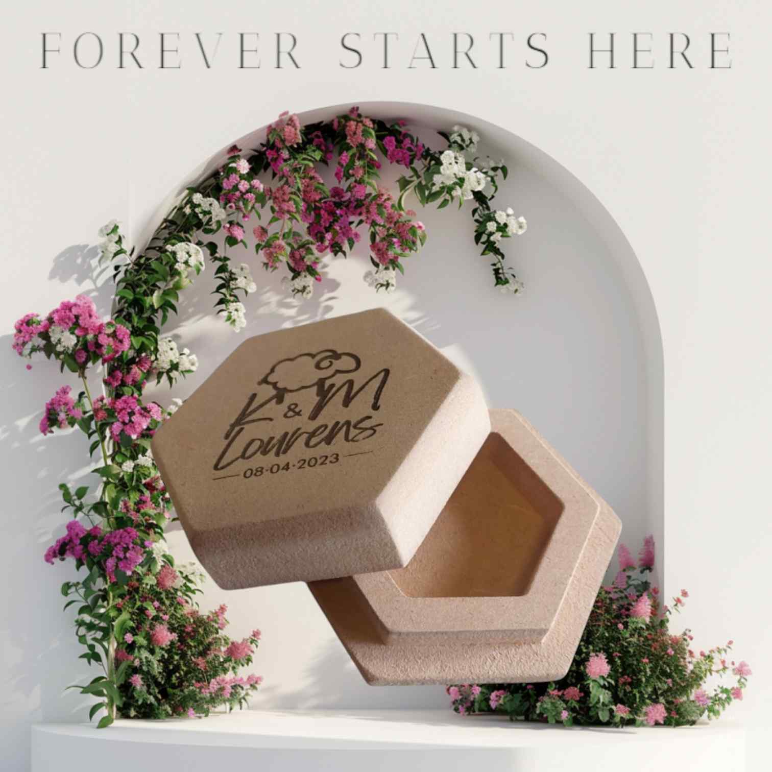 Custom ring boxes with laser-cut engravings for weddings and engagements